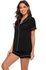 Printed Button Up Short Sleeve Top and Shorts Lounge Set - Trendsi - Flyclothing LLC