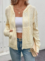 Zip Up Long Sleeve Hooded Cardigan - Trendsi - Flyclothing LLC