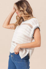 BiBi Stitch Edge Pointelle Side Slit Sweater Vest - Trendsi - Flyclothing LLC