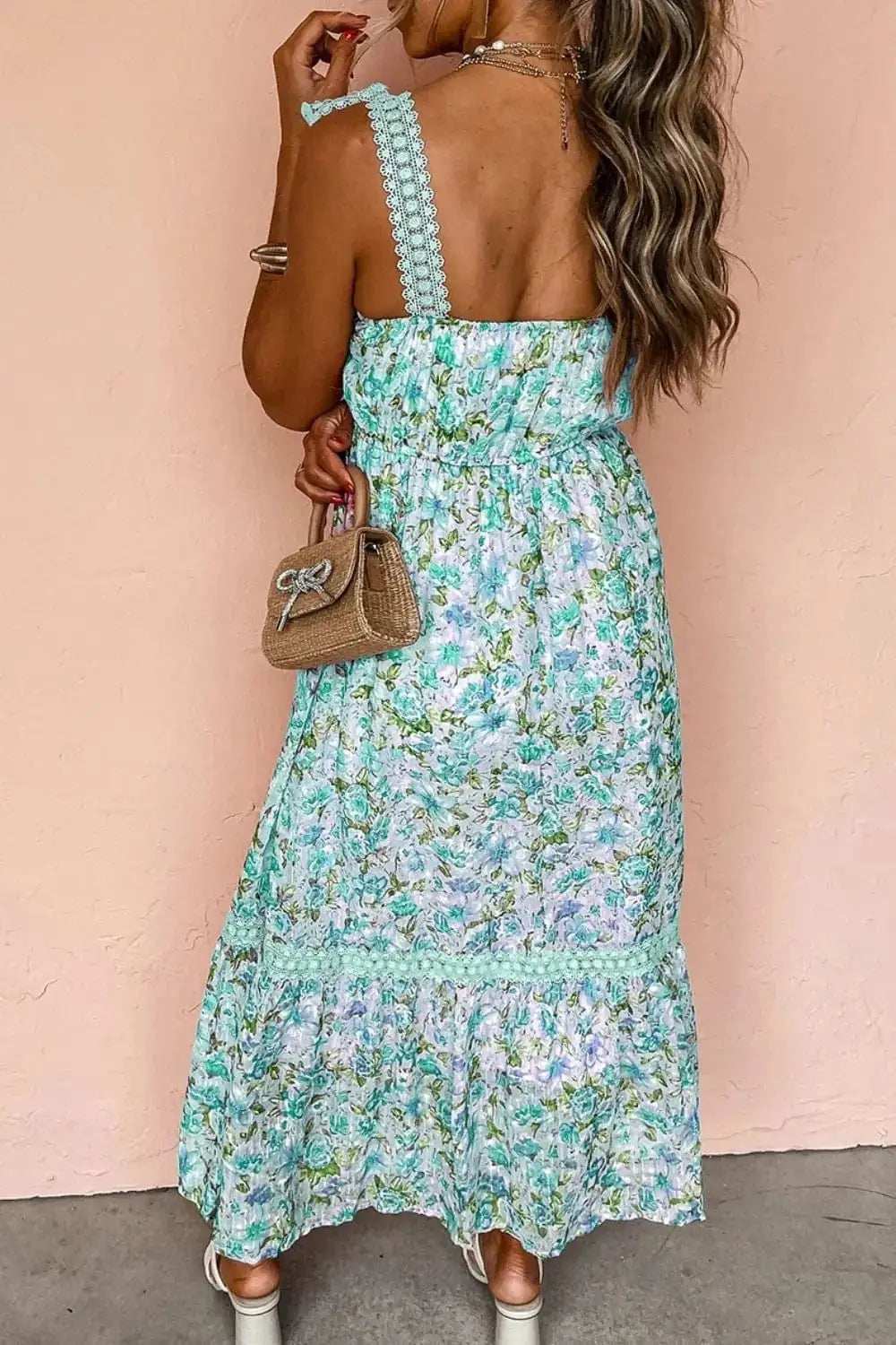 Lace Detail Square Neck Floral Dress - Trendsi - Flyclothing LLC