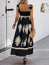 Smocked Printed Wide Strap Maxi Dress - Trendsi - Flyclothing LLC