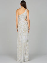 One-Shoulder Beaded Gown with Slit
