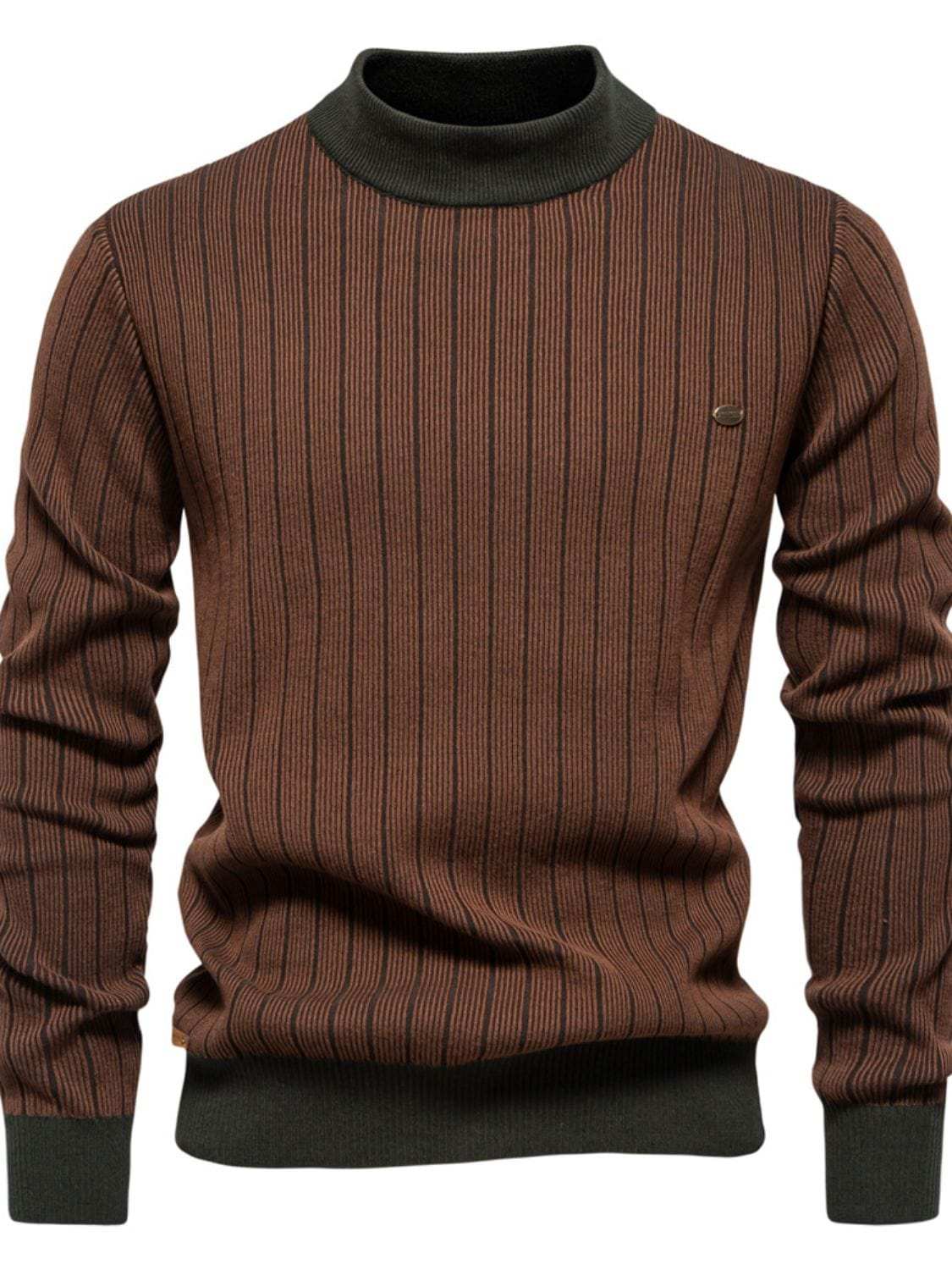 Men's Mock Neck Contrast Striped Sweater - Trendsi - Flyclothing LLC