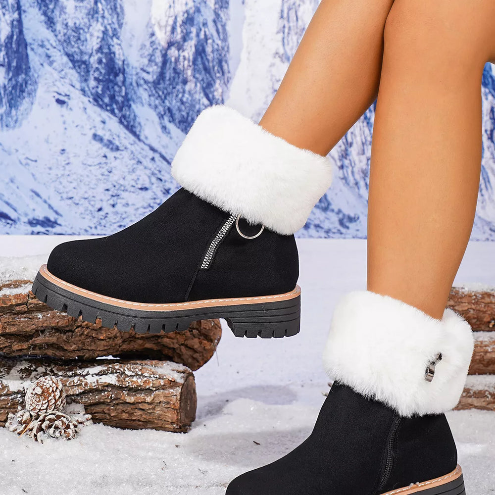 Fuzzy Ankle Boots with Zipper Detail - Trendsi - Flyclothing LLC