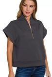 Zenana Scuba High Neck Half Zip Top - Trendsi - Flyclothing LLC