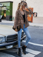 Full Size Plaid Lapel Collar Blazer - Trendsi