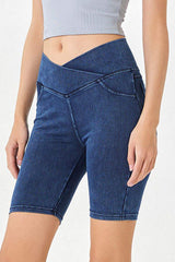 Basic Bae Asymmetrical Waist Denim Shorts with Pockets - Trendsi - Flyclothing LLC