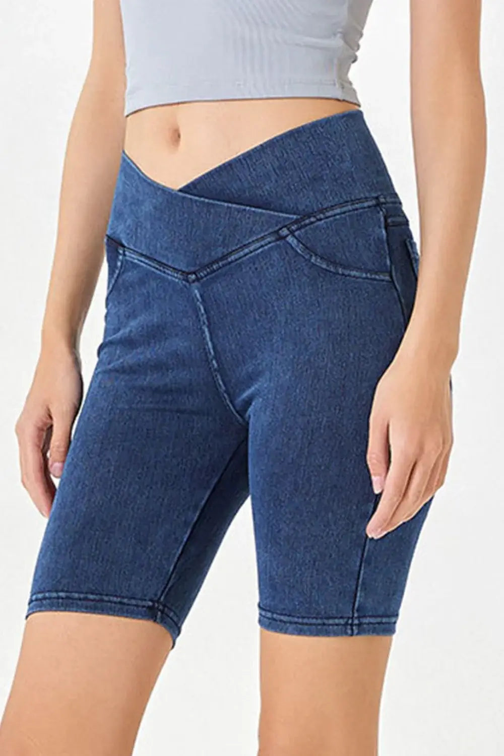 Basic Bae Asymmetrical Waist Denim Shorts with Pockets - ShopBasicbae - Flyclothing LLC