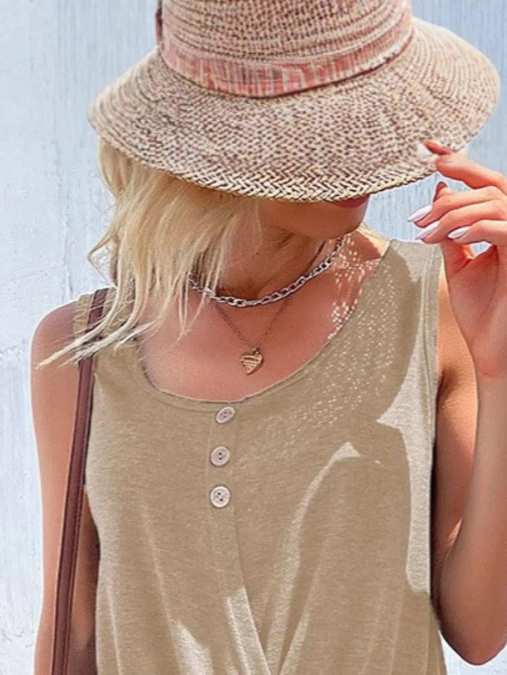 Full Size Twisted Hem Button Detail Tank Plus Size - Trendsi - Flyclothing LLC