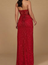 Embellished Strapless Gown with Slit | 9953
