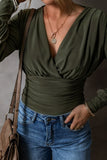 Ruched Surplice Long Sleeve Bodysuit - Trendsi