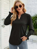 Full Size Notched Long Sleeve T-Shirt - Trendsi - Flyclothing LLC