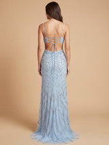 Embellished Gown with Slit And Low Back