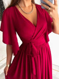 Flutter Sleeve Surplice Tie Waist Dress - Trendsi - Flyclothing LLC
