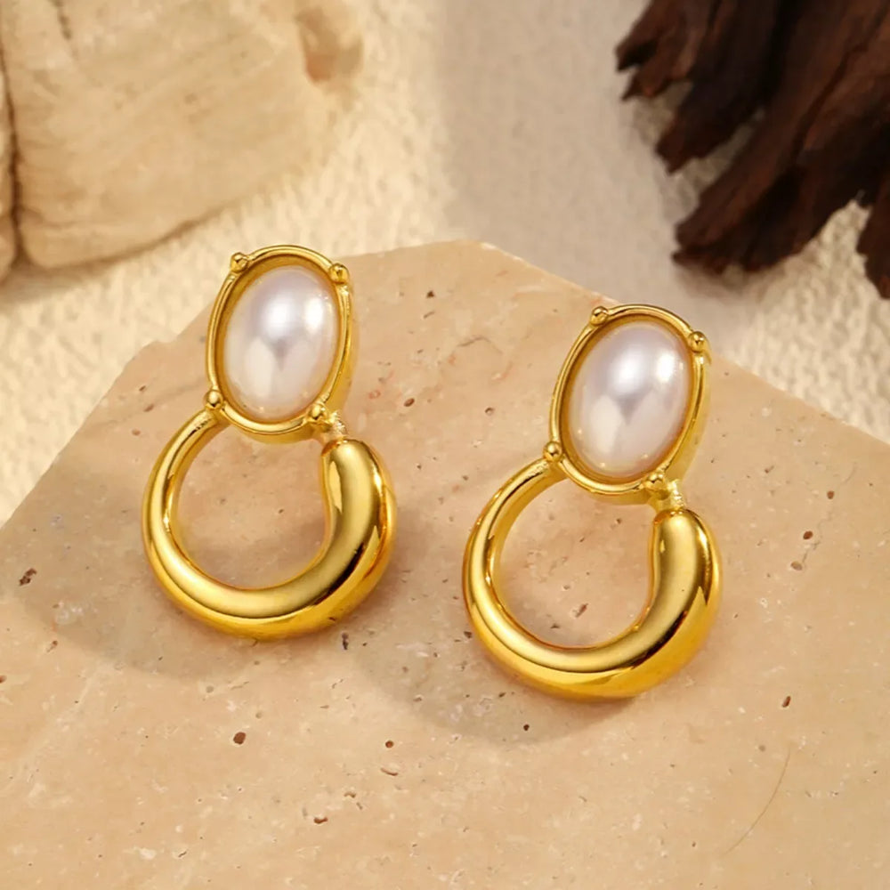 18K Gold-Plated Pearl Earrings - Trendsi - Flyclothing LLC