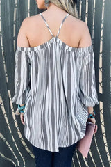 And The Why Stripe Printed Cold Shoulder Halter Neck Top - Trendsi - Flyclothing LLC