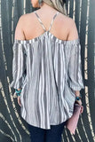 And The Why Stripe Printed Cold Shoulder Halter Neck Top - Trendsi