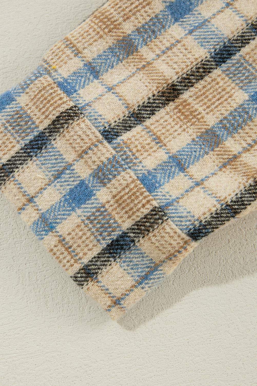 Drawstring Waffle Knit Patchwork Hooded Plaid Shacket - Trendsi - Flyclothing LLC