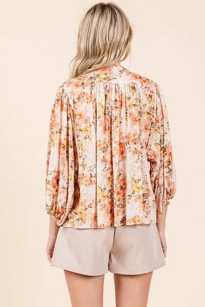 Mittoshop Flower Print Batwing Sleeve Button Down Blouse - Trendsi - Flyclothing LLC