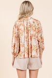 Mittoshop Flower Print Batwing Sleeve Button Down Blouse - Trendsi