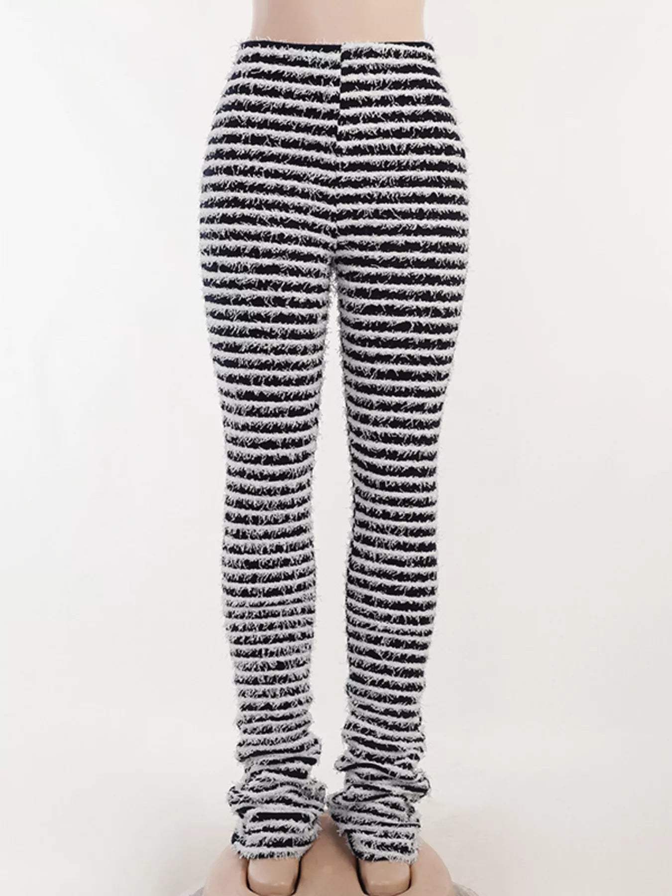 Striped Fuzzy Textured Knit Pants - Trendsi - Flyclothing LLC