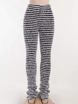Striped Fuzzy Textured Knit Pants - Trendsi - Flyclothing LLC