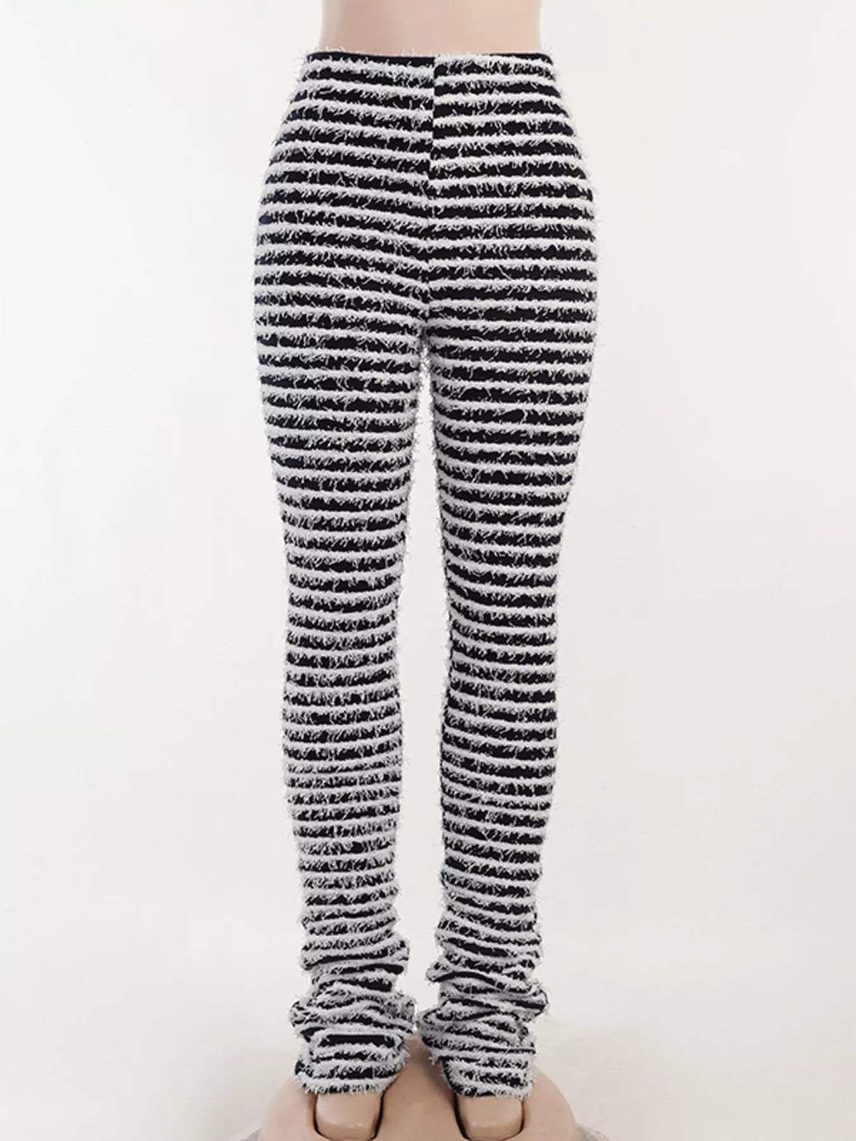 Striped Fuzzy Textured Knit Pants - Trendsi - Flyclothing LLC