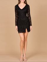 Long Sleeve V-Neck Cocktail Dress