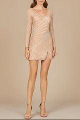 Long Sleeve V-Neck Cocktail Dress