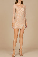 Long Sleeve V-Neck Cocktail Dress