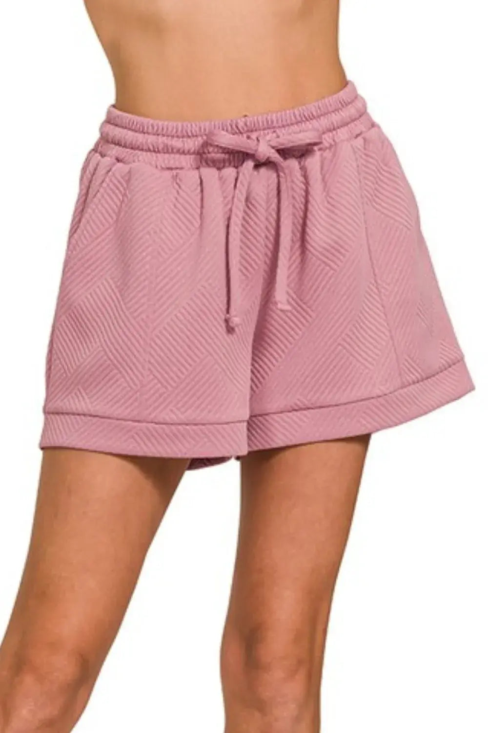 Zenana Textured Knit Jacquard Drawstring Shorts - Trendsi - Flyclothing LLC