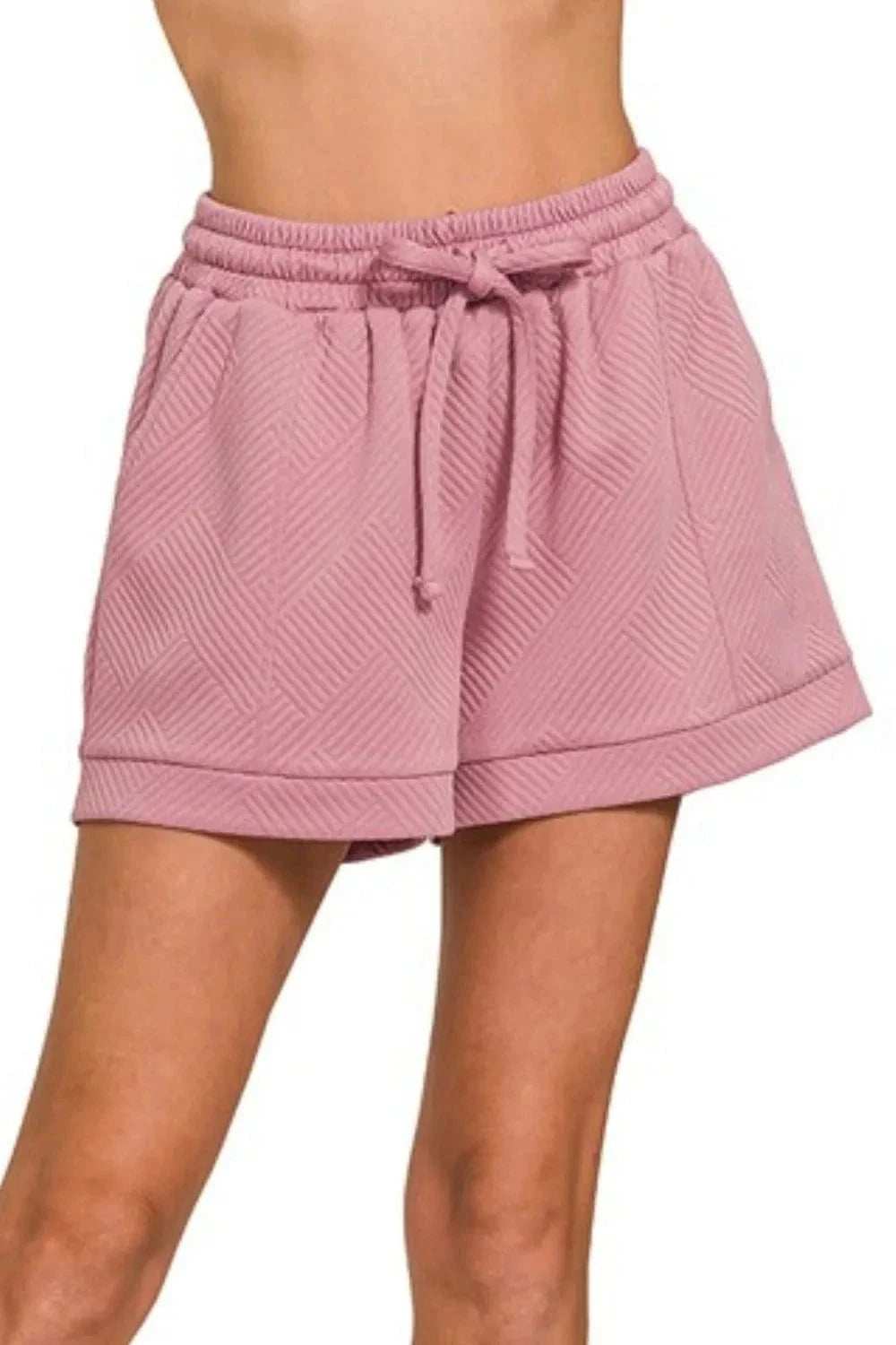 Zenana Textured Knit Jacquard Drawstring Shorts - Trendsi - Flyclothing LLC