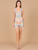 Floral Beaded Cocktail Fringe Dress