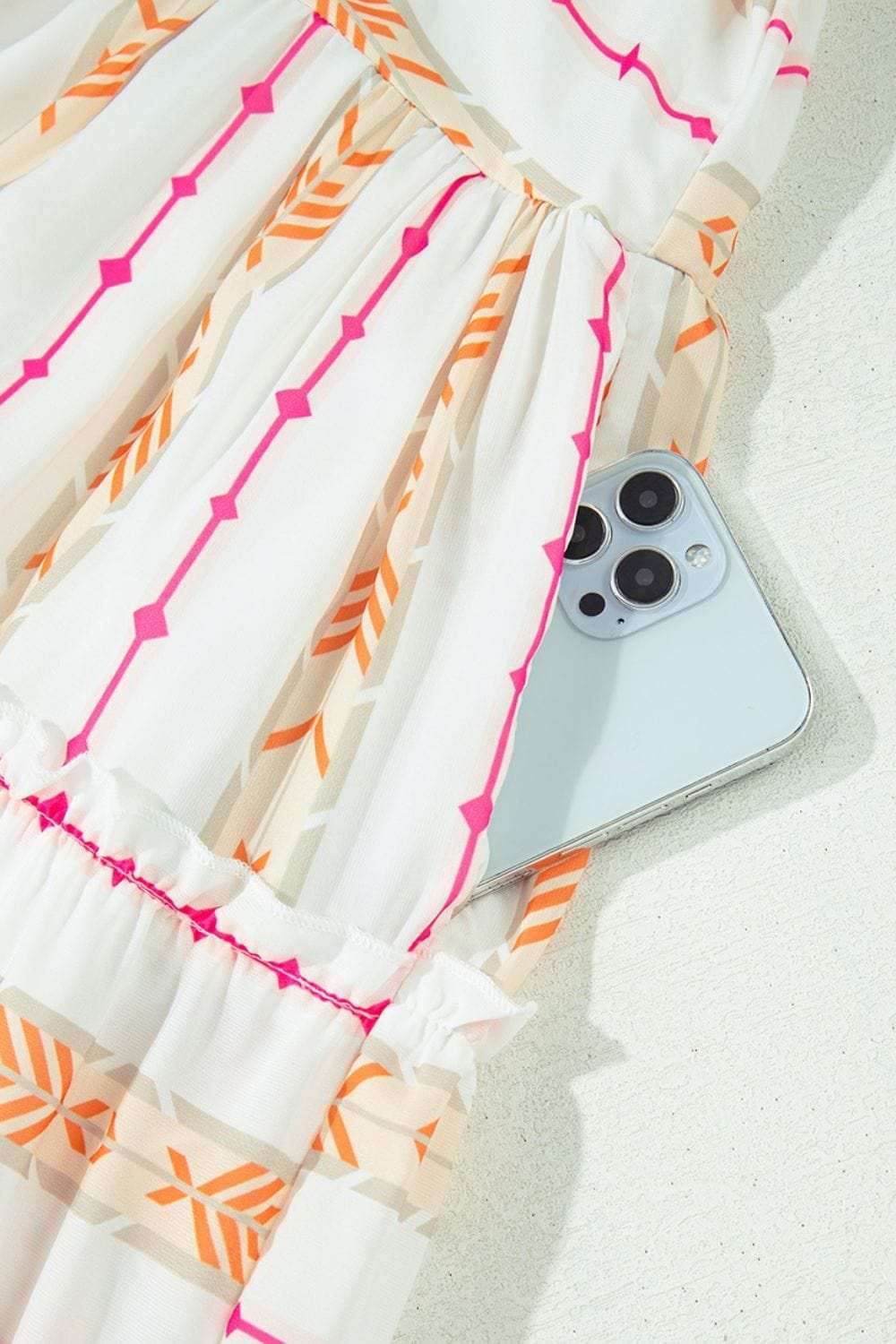 Printed Ruffled Notched Loose Dress - Trendsi - Flyclothing LLC