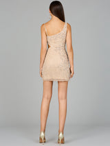 Faux One Shoulder Fringe Cocktail Dress