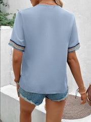 Full Size V-Neck Short Sleeve Blouse - Trendsi