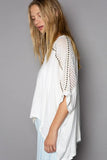 POL Oversize V-Neck Crochet Lace Contrast Studded Top - Trendsi