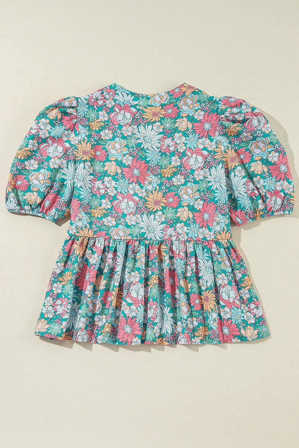 Printed Notched Short Sleeve Blouse - Trendsi - Flyclothing LLC