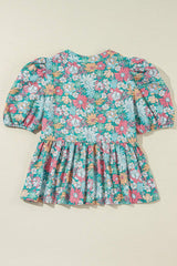Printed Notched Short Sleeve Blouse - Trendsi - Flyclothing LLC