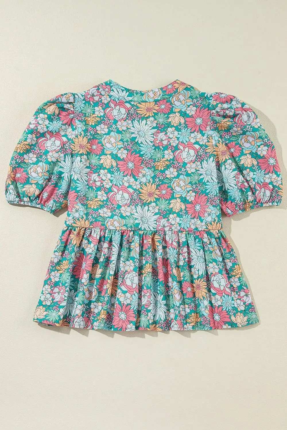 Printed Notched Short Sleeve Blouse - Trendsi - Flyclothing LLC