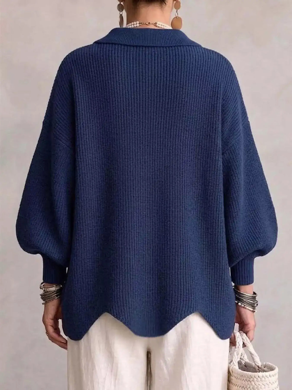 Full Size Gold Buttons Lantern Sleeve Cardigan Plus Size - Trendsi - Flyclothing LLC