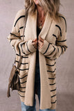 Striped Open Front Long Sleeve Cardigan - Trendsi
