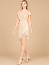 Off Shoulder Fringe Wrap Dress