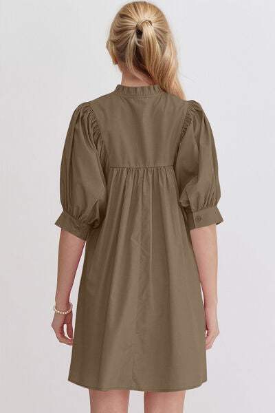 Oh Frill Notched Puff Sleeve Babydoll Mini Dress - Trendsi - Flyclothing LLC
