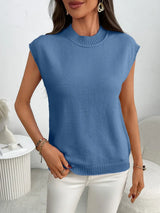 Mock Neck Cap Sleeve Knit Top - Trendsi - Flyclothing LLC