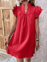 Ruffled Notched Cap Sleeve Mini Dress - Trendsi - Flyclothing LLC