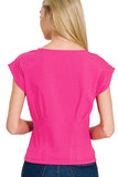 Zenana Gathered Waist Round Neck Top - Trendsi