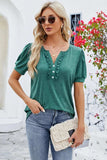 Frill Notched Short Sleeve Blouse - Trendsi - Flyclothing LLC