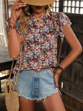 Floral Notched Cap Sleeve Blouse - Trendsi