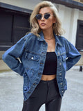 Pocketed Button Down Collared Neck Denim Top - Trendsi - Flyclothing LLC